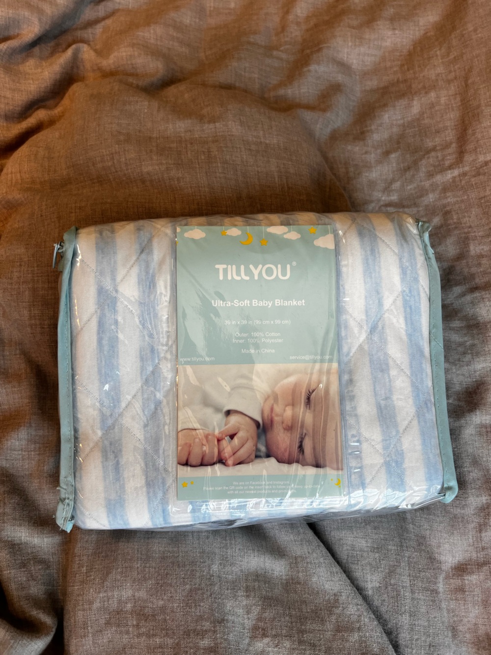 Tillyou Ultra Soft Baby Blanket Blue Strip.  New In Bag.